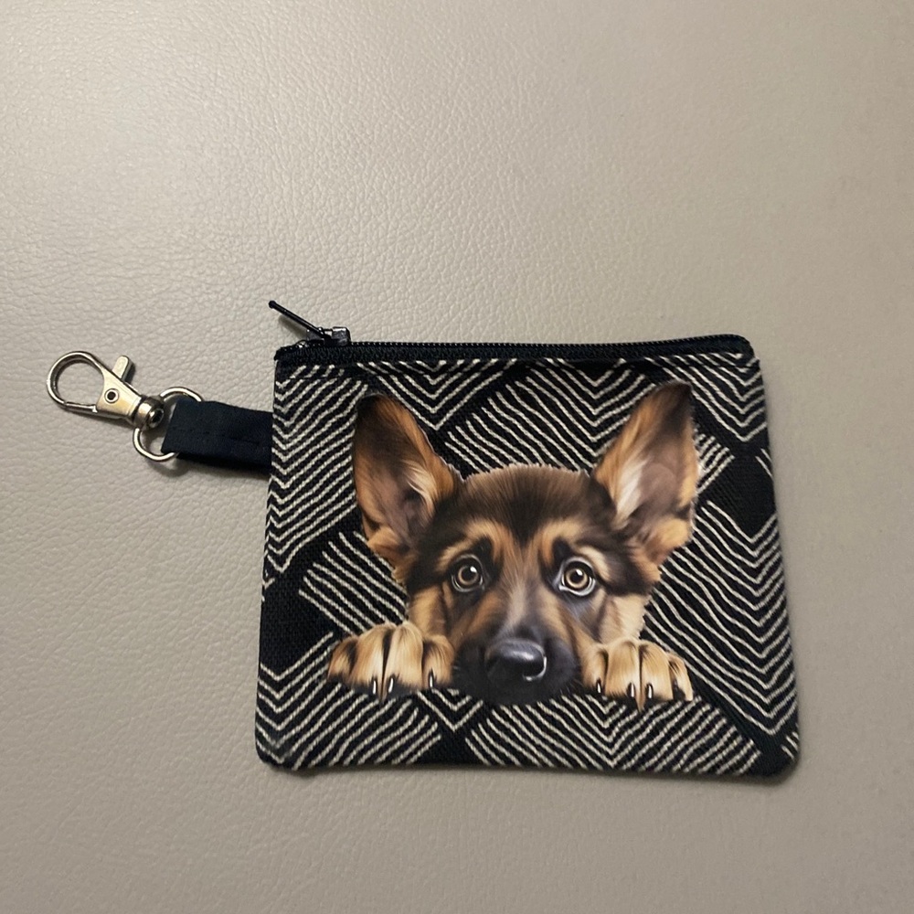New German Shepard zippered Coin accessory  bag with lobster clasp